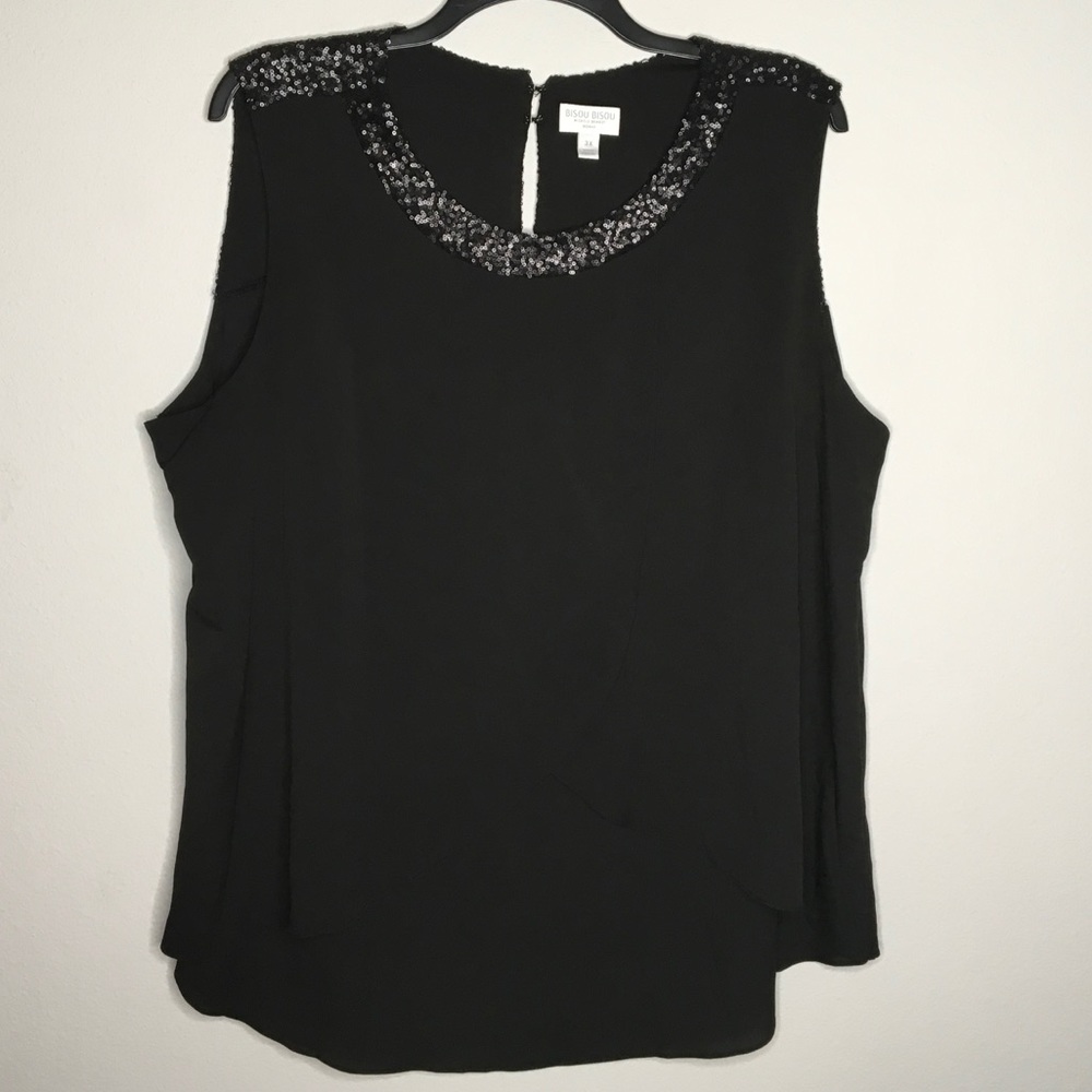 Bisou Bisou black sequined sleeveless top 3X